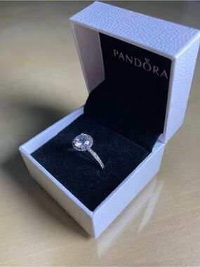 Pandora Silver Clear Halo Ring with Pavé Band